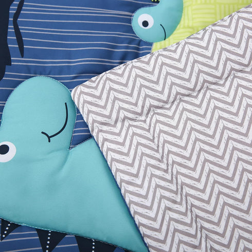 8 Set Set Stacker/3 YJM PC Dinosaur Crib Bedding for Baby Boys, Blue Nursery with Quilt/Sheet/Dust