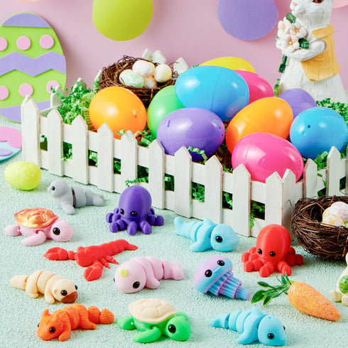 12Pcs 3D 8+) JOYIN Prefilled Easter Eggs with Mini Sea Animals, Articulated Toys, Printed Toys, Basket Stuffers