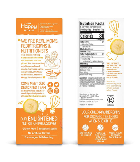 Happy Baby Organic Teethers - Banana and Sweet Potato Gentle Teething Wafers, 2 Count per pack, 12 Count per box