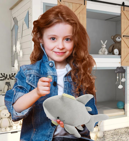 DolliBu Gray Shark Plush Coin Bank, Soft Stuffed Piggy Bank, 9 Inches