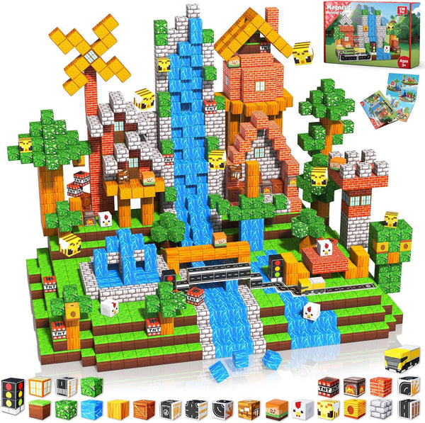 Annexfun Magnetic Blocks - 150PCS Magnetic Building Blocks Road Forest Magnetic Cubes