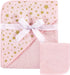 Hudson Baby Unisex Baby Cotton Hooded Towel and Washcloth, Pink Gold Star,