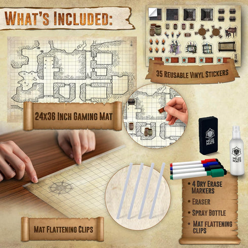 Set 24 36", Melee Mats DND Map Starter - x Wet & Dry Erase Battle Terrain Grid for Dungeons and Dragons - Ultimate