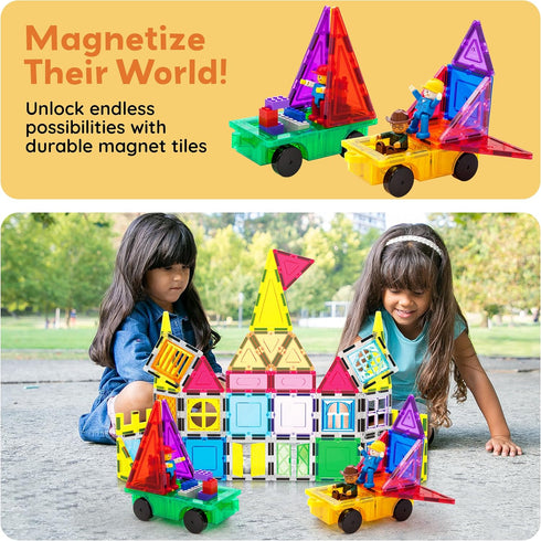 2pcs 3 PT21 PicassoTiles Magnetic Tiles Expansion Car Truck Building Blocks Compatible with regular bricks, Kids Magnet