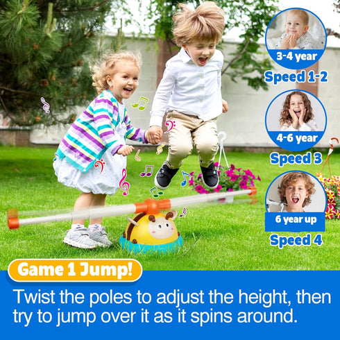 2-in-1 4-8 1-3, 3-5, w/4 Billeeit Musical Jump and Toss Ring Game Toy, Indoor and Outside Jump Toy for Kids Ages