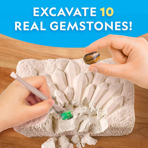 Gemstone Dig Kit – Dig Up 10 Real Gemstones and Crystals, Science Kit for Kids, Gift for Girls and Boys