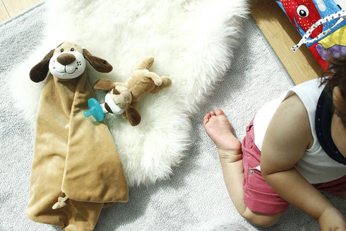 Baby Security Blanket - 18" Tall Soft Fleece Baby Blanky for Boys & Girls – Baby Soothing Blanket with Plush Stuffed Animal - Puppy Dog by Pepe n Tito