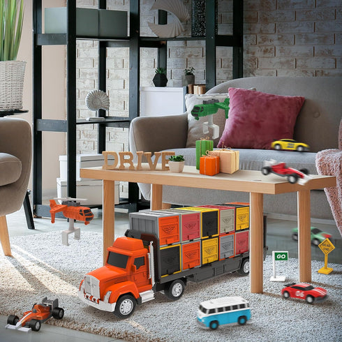 Driven by Battat Car Carrier Toy Truck - Detachable Trailer, Container & Vehicle Launcher for Kids 3+
