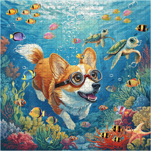 PICKFORU Dog Puzzles for Adults 1000 Pieces and up, Funny Puppy Puzzle Collection Corgi Sea Turtle Fish, Ocean Puzzles as Home Decor