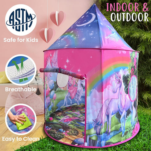 W&O Unicorn Sparkle Play Tent with Magical Unicorn Sounds - Captivating Pop Up Tent for Girls - Perfect for Indoor