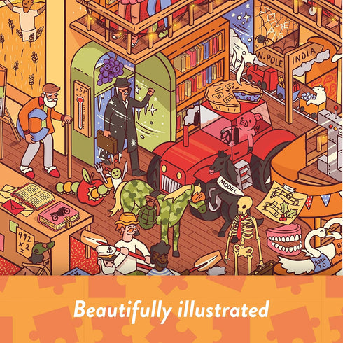 Big Potato Mayhem in The Library - 1000 Piece Jigsaw Puzzle for Adults Filled with 101 Riddles