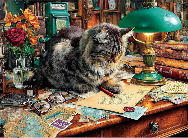 ZSYCZAO 500 Piece Puzzle for Adults Romantic Rose Cat with Green Desk Lamp