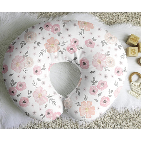 Sweet Jojo Designs Baby Nursing Pillow Cover (Pink/Grey Boho Floral) for Girls, Infant/Newborn Nursery, Bottle