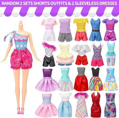 56 Pcs Doll Clothes and Accessories - 2 Wedding Gowns, 2 Evening Dresses, 20 Hangers, 10 Shoes for Girls