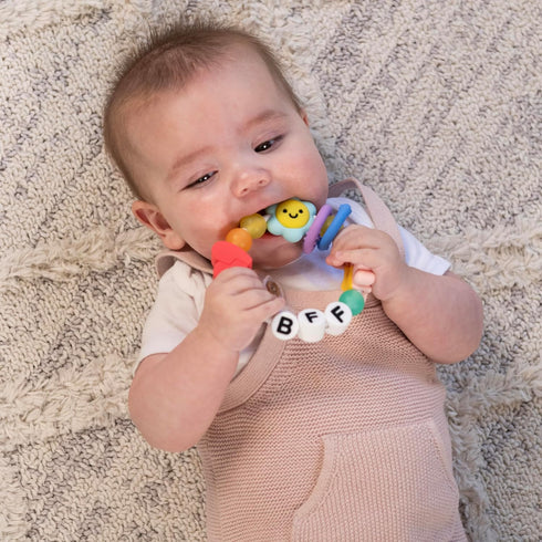 Infantino BFF Friendship Baby Teether Soft Silicone Baby Teething Toy with Textures, Bright Colors, and Easy-Grip