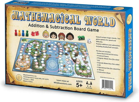 2-4 5+ Mathemagical World - Addition & Subtraction Math Board Game for Kids, players, Ages and Perfect for Homeschool