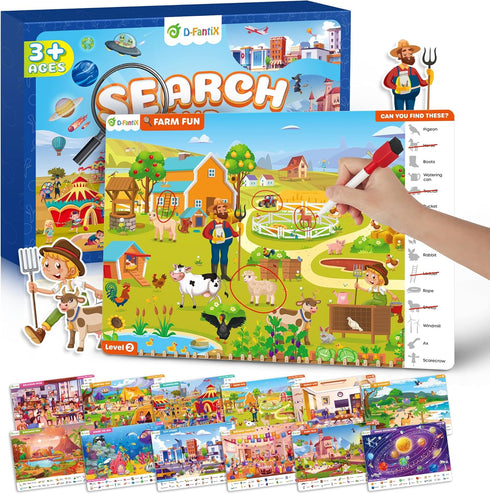 Preschool Learning Activity - Search and Find Book, Reusable Education Toys, Travel Game for Kids Ages 3-6