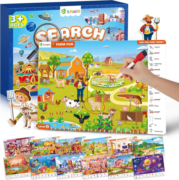 Preschool Learning Activity - Search and Find Book, Reusable Education Toys, Travel Game for Kids Ages 3-6