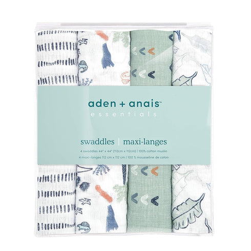 Set, 4 aden + anais Essentials Swaddle Blanket, Muslin Blankets for Girls & Boys, Baby Receiving Swaddles, Newborn