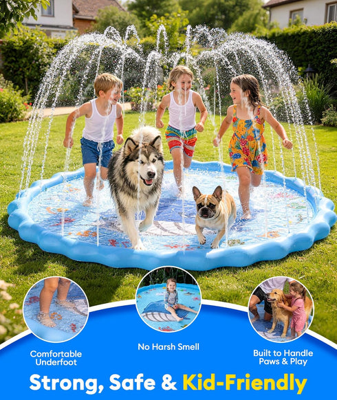 90" Summer Splash Pad for Kids, Outdoor Sprinkler Play Mat, Inflatable Wading Pool with Thicker Material, Backyard