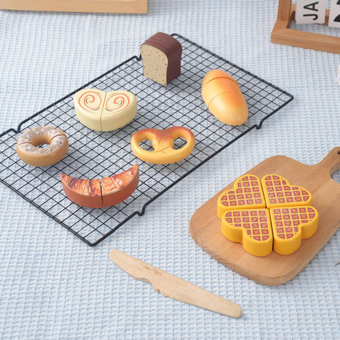 Set,Children Wooden Play Food Toys for Toddler,Kids Baking Cutting Game Kitchen Bakery Pretend Play,Early Educational