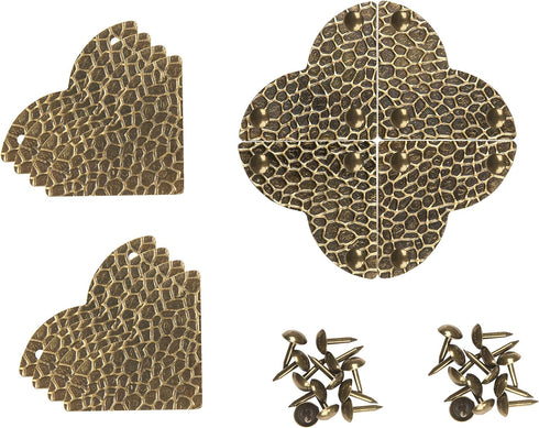 Dritz Home 44798-38 Small Hammered Quatrefoil Corner Campaign Hardware, Antique Brass (3-Pack)