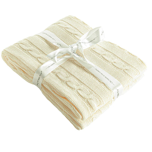 NTBAY 100% Pure Cotton Cable Knit Toddler Blanket, Super Soft Warm, 30x40 Baby Blanket for Crib, Ivory