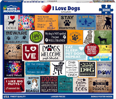 1000 24"x30" White Mountain Piece Jigsaw Puzzle Dog Quotes Collage Puzzles with Large Pieces Gift for Adults and Family