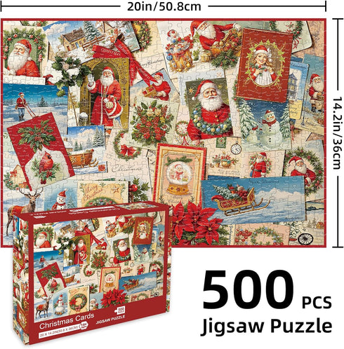 Libeder 500 Christmas Puzzles for Adults Pieces,Christmas Cards Collection Jigsaw Puzzle Fun and Challenging Family