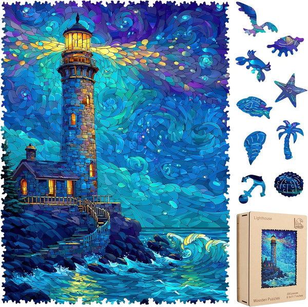 Leodozzio Wooden Puzzles for Adults, Lighthouse Wood Jigsaw Puzzle 200 Pieces, 5mm