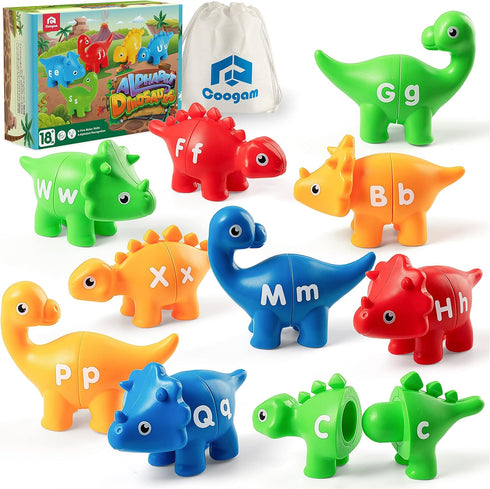Coogam Matching Letters Fine Motor Toy, 26 PCS Double-Sided ABC Dinosaur Alphabet