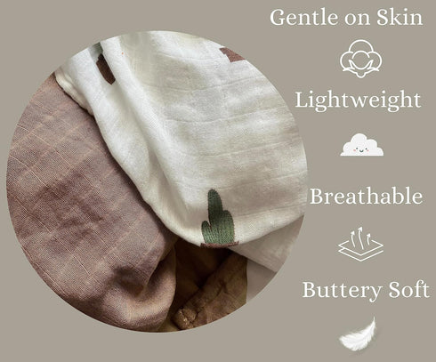 LEYL&ARI Cactus Muslin Swaddle Blanket | Soft Receiving Blankets for Infants | Cacti & Sand Design