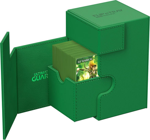 Ultimate Guard Flip 'n' Tray 100+ Deck Case for 100 Double-Sleeved TCG Cards + Dice Tray, Green