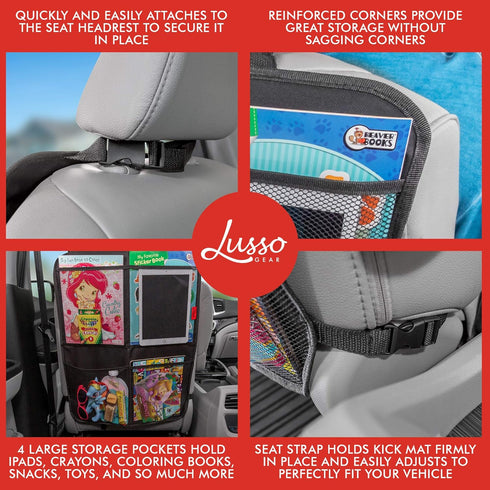 (2 Pack) 4 Lusso Gear Kick Mats - Car Seat Back Protectors, Premium Waterproof Fabric, Reinforced Corners to Prevent