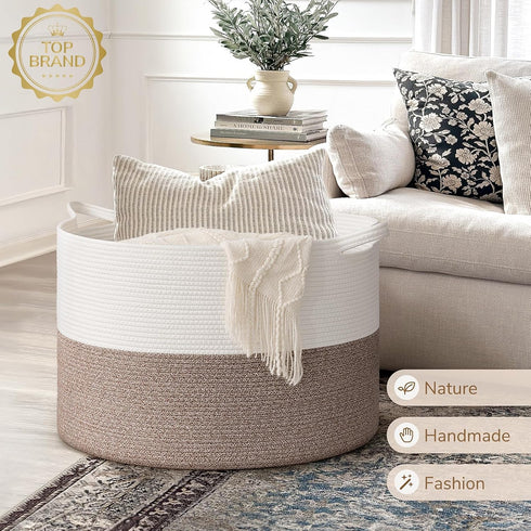 115L INDRESSME Extra Large Blanket Basket, Soft Cotton Rope Storage Basket for Organizing, Home Decor, Toys, Laundry