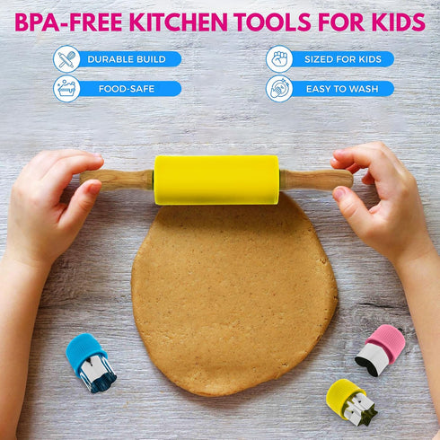KEFF Kids Cooking and Baking Sets for Girls, Boys, Toddler - 20pcs Real Kitchen Utensils with Kid Safe Knives, Apron,