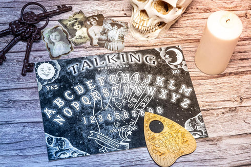 Black Spirit Board Game for Ghost Hunting | Includes Planchette and Instruction