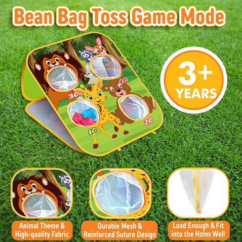 Animal Bean Bag Toss Game, Kids Outdoor Toys with Double-Sided Foldable Cornhole Board for Family Fun