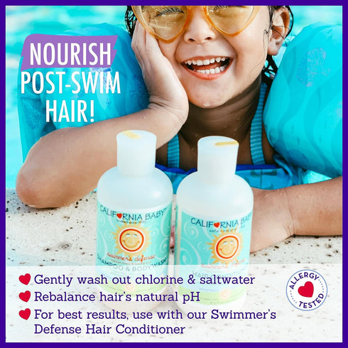 California Baby Swimmer's Defense, 100% Plant-Based, Moisturizing After Swim Shampoo for Kids, 251 mL / 8.5 fl. oz.