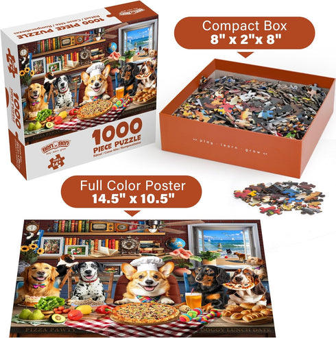 1000 BenBen Puzzles for Adults Pieces, Dogs' Dinner Party, Dog Jigsaw Puzzle with Patterns on Back, Funny Animal
