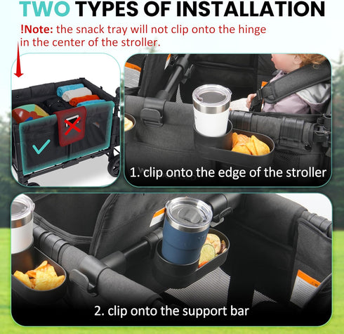 W2 4 (2 4 (2-Pack) Wonderfold Wagon Snack Tray with Spill-Proof Cup Holders - Compatible with WONDERFOLD & Elite