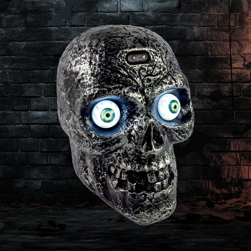 Sound Activated Skull with Light Up Eyes and Creepy Sounds, Halloween Party Prop Decoration