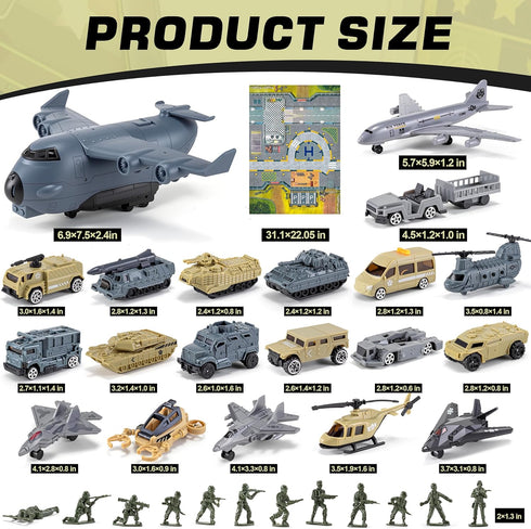 33 1 Playset XDUOYJOY in Military Airplane Toy with Army Men Action Figures, Army Toys with Vehicles Tanks Trucks Plane