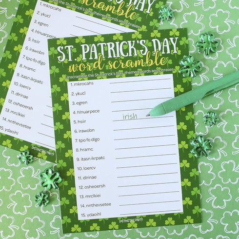DISTINCTIVS St. Patrick's Day Word Scramble Classroom Party Game - 25 Player Cards