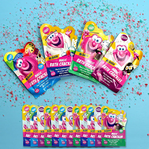 Mr. Bubble Magic Bath Crackles for Kids, Fun Bubble Bath with Colorful Pops and Fizzy Snap (12 Packets, 1 oz Each)