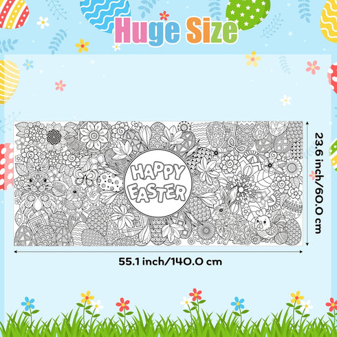 55.1 23.6 Inch Jumbo Easter Mandala Coloring Poster - Easter Egg Bunny Flower DIY Drawing Color-in Paper Blank Art