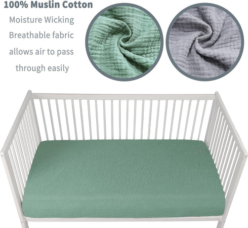100% 2 Pack 52x28in GUNTAIL Muslin Crib Sheets for Boys Girls Cotton Fitted Baby Crib Sheet Soft and Breathable