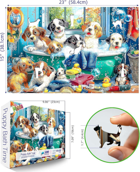 500 23x15 Inch MINIWAN Piece Jigsaw Puzzle for Adults Seniors, Puppy Bath Time Puzzle with Letter Sorting & Reference