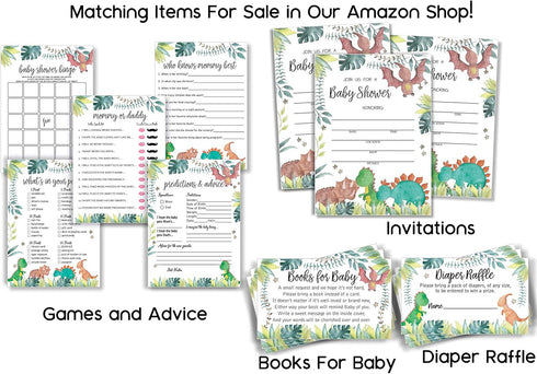 All Ewired Up 50 Dinosaur Diaper Raffle Tickets, Baby Shower Invitations, Supplies and Games for Baby Reveal Party