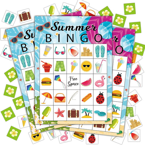 Summer Party Bingo Cards for School, Birthday, Beach Party Favors Supplies, 24 Players Bingo Game (A01)
